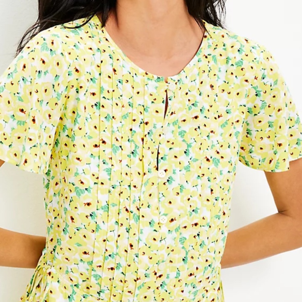 LOFT Floral Pintucked Side Tie Dress Small - Picture 11 of 14